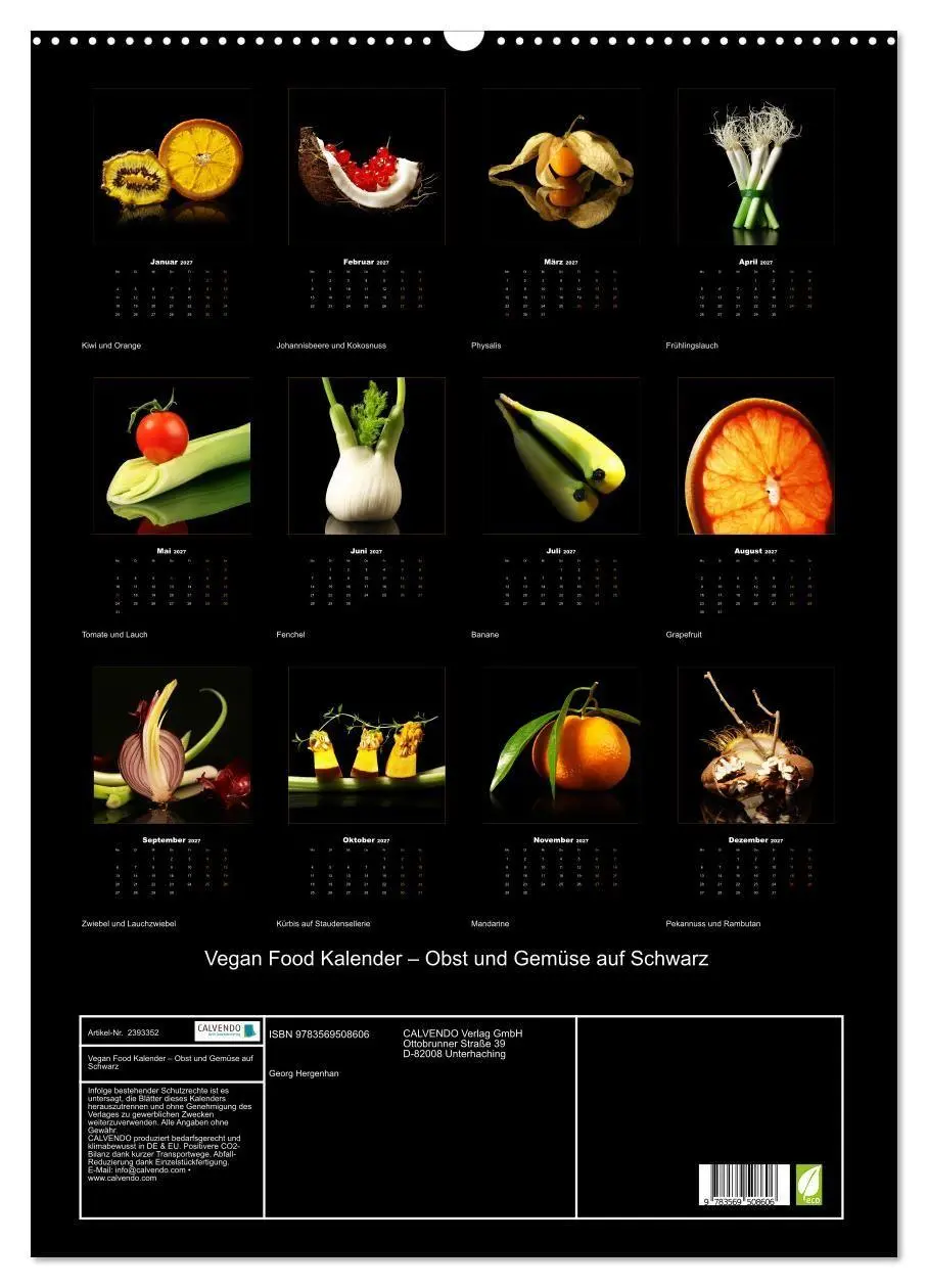 Bild: 9783569508606 | Vegan Food Kalender - Obst und Gemüse auf Schwarz (Wandkalender...