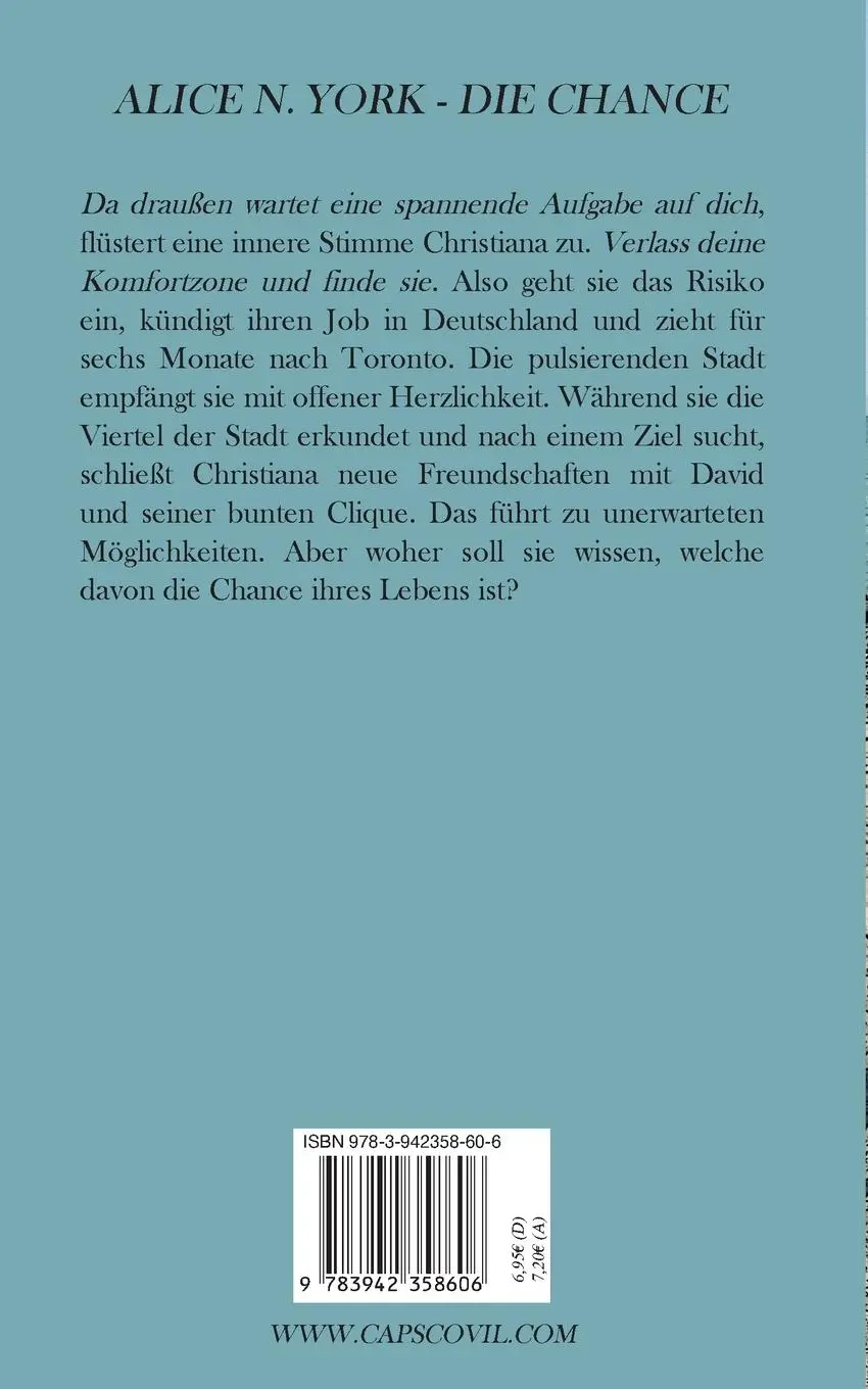 Rückseite: 9783942358606 | Die Chance | Toronto - Kurzroman | Alice N. York | Taschenbuch | 90 S.