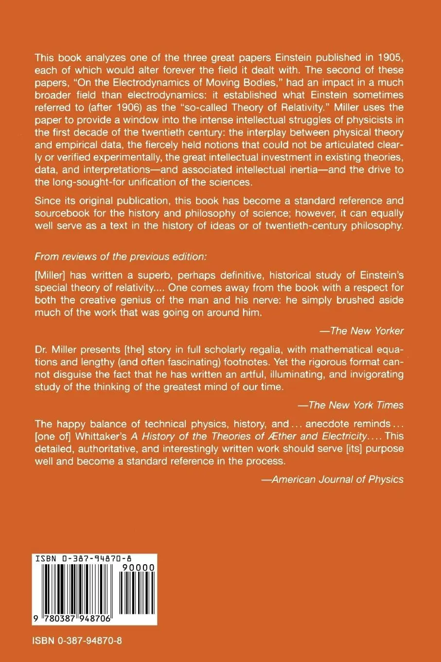 Rückseite: 9780387948706 | Albert Einstein's Special Theory of Relativity | Arthur I. Miller | xx