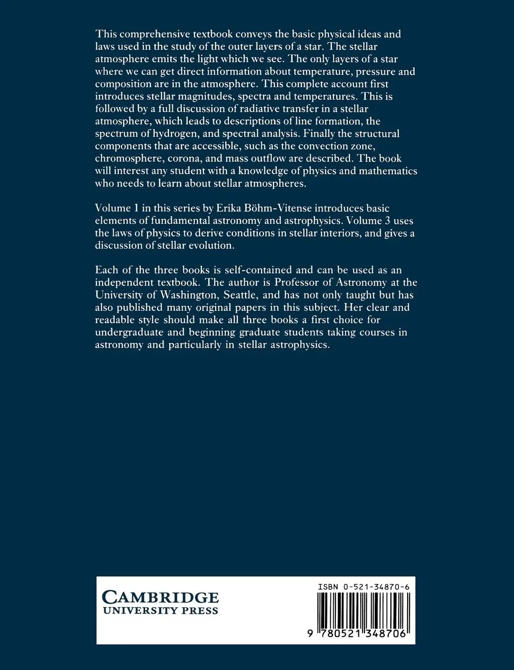 Rückseite: 9780521348706 | Introduction to Stellar Astrophysics | Volume 2 | Bohm-Vitense (u. a.)