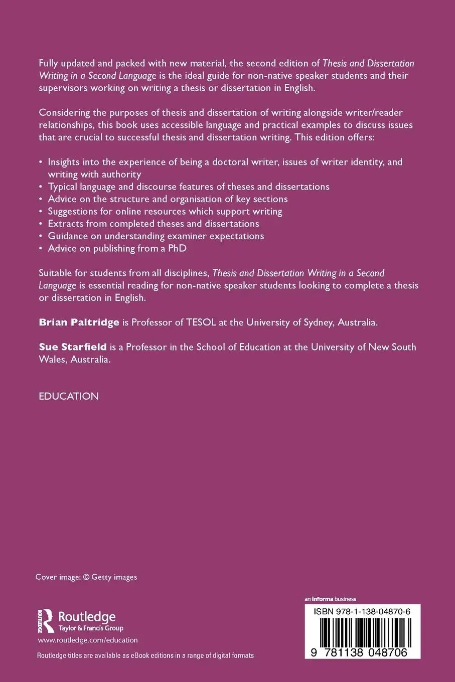 Rückseite: 9781138048706 | Thesis and Dissertation Writing in a Second Language | Taschenbuch