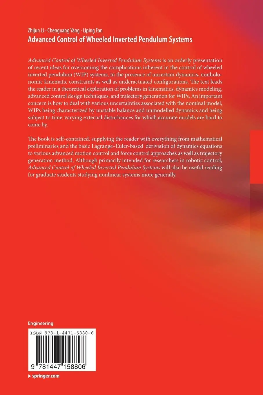 Rückseite: 9781447158806 | Advanced Control of Wheeled Inverted Pendulum Systems | Li (u. a.)