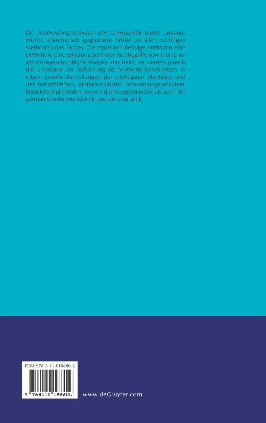 Rückseite: 9783110188806 | Methodengeschichte der Germanistik | Jost Schneider | Buch | VII