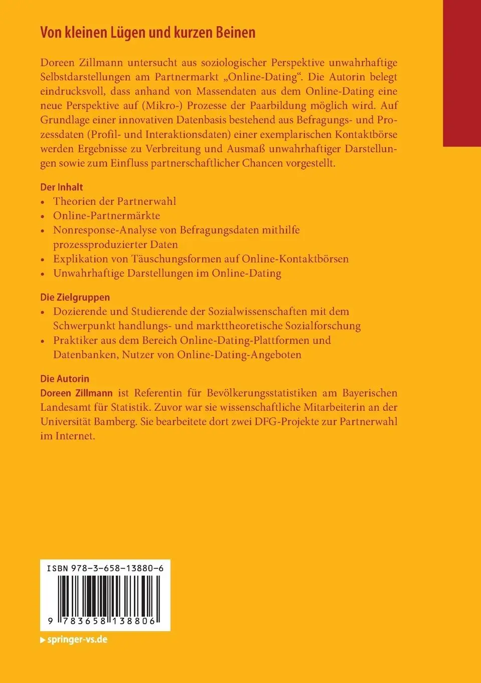 Rückseite: 9783658138806 | Von kleinen Lügen und kurzen Beinen | Doreen Zillmann | Taschenbuch