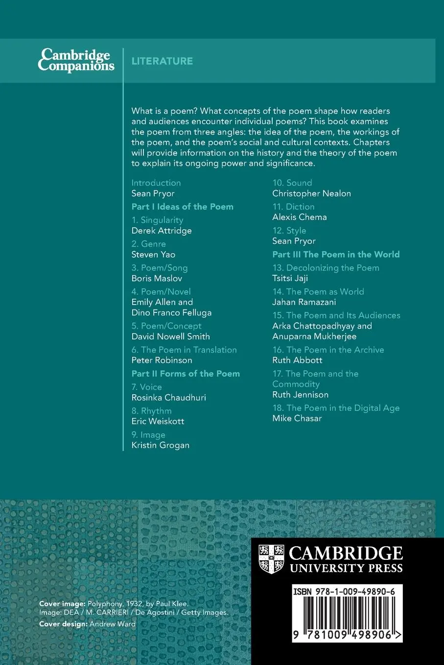 Rückseite: 9781009498906 | The Cambridge Companion to the Poem | Sean Pryor | Taschenbuch | 2024