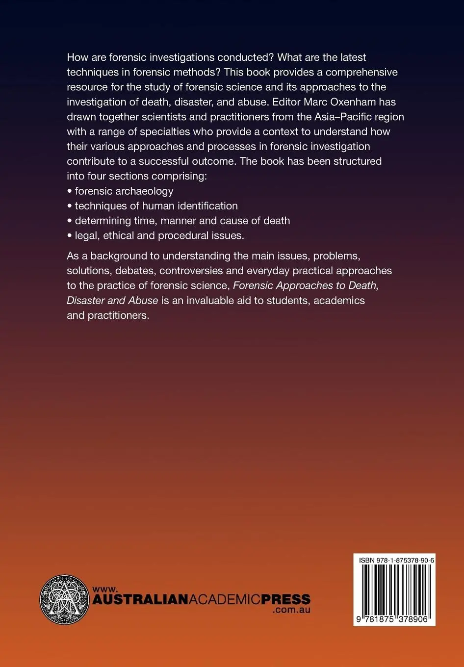 Rückseite: 9781875378906 | Forensic Approaches to Death, Disaster and Abuse | Marc Oxenham | Buch