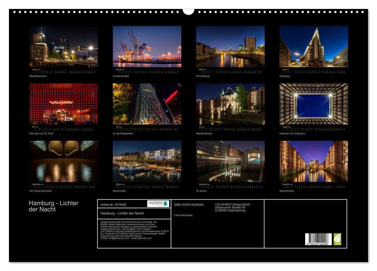 Bild: 9783516049206 | Hamburg - Lichter der Nacht (Wandkalender 2026 DIN A2 quer),...