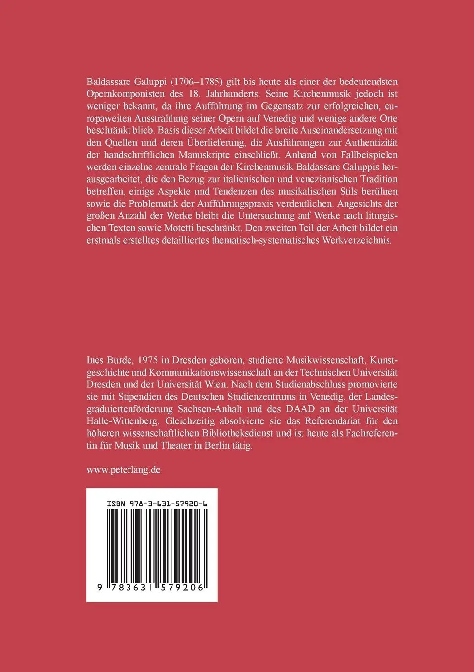 Rückseite: 9783631579206 | Die venezianische Kirchenmusik von Baldassare Galuppi | Ines Burde