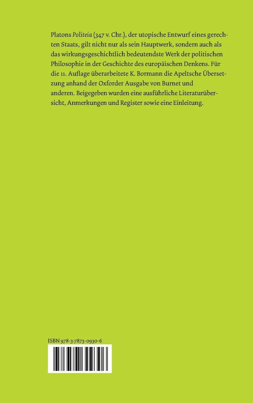 Rückseite: 9783787309306 | Der Staat | Über das Gerechte | Platon | Buch | 550 S. | Deutsch