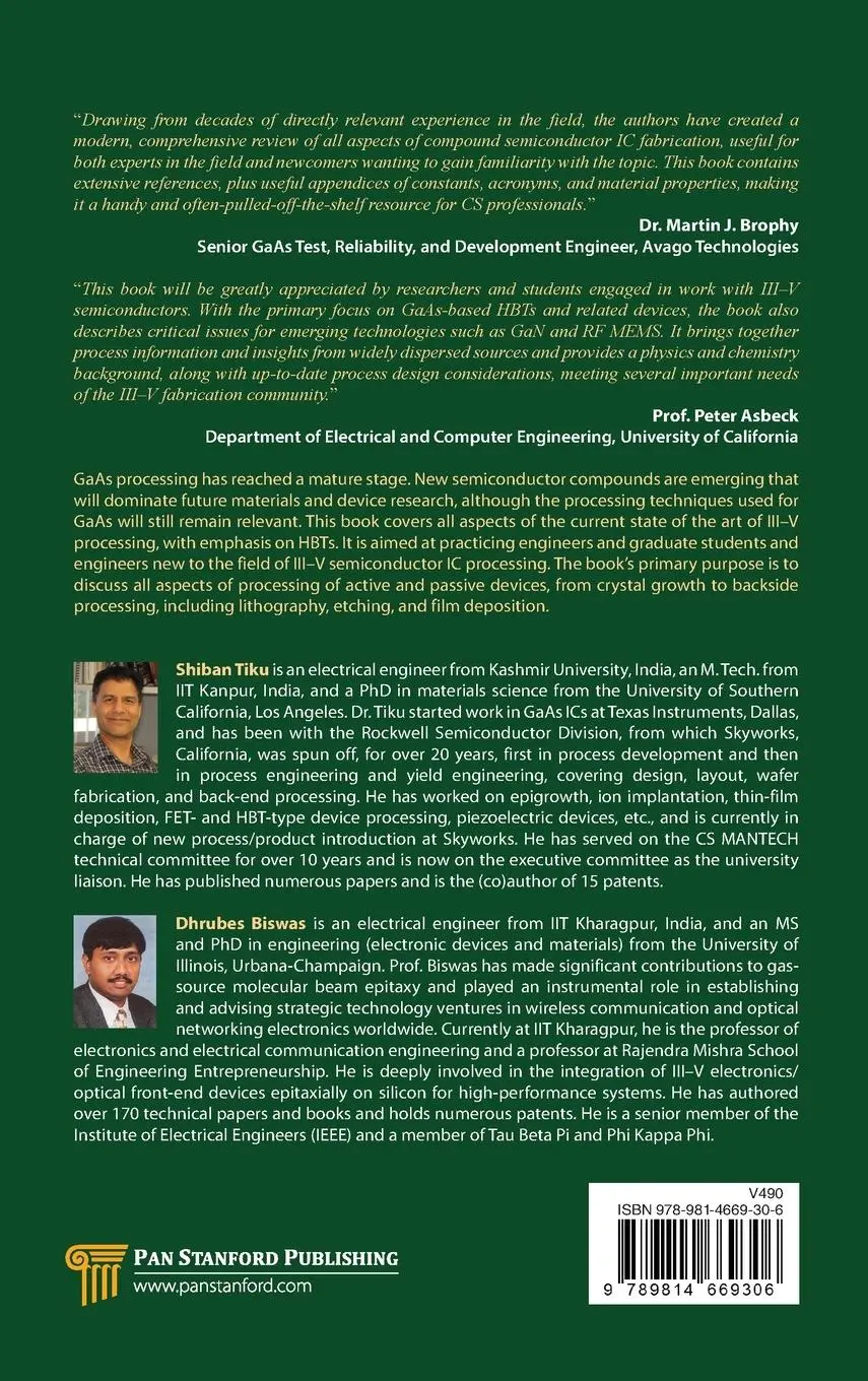 Rückseite: 9789814669306 | III-V Integrated Circuit Fabrication Technology | Shiban Tiku (u. a.)