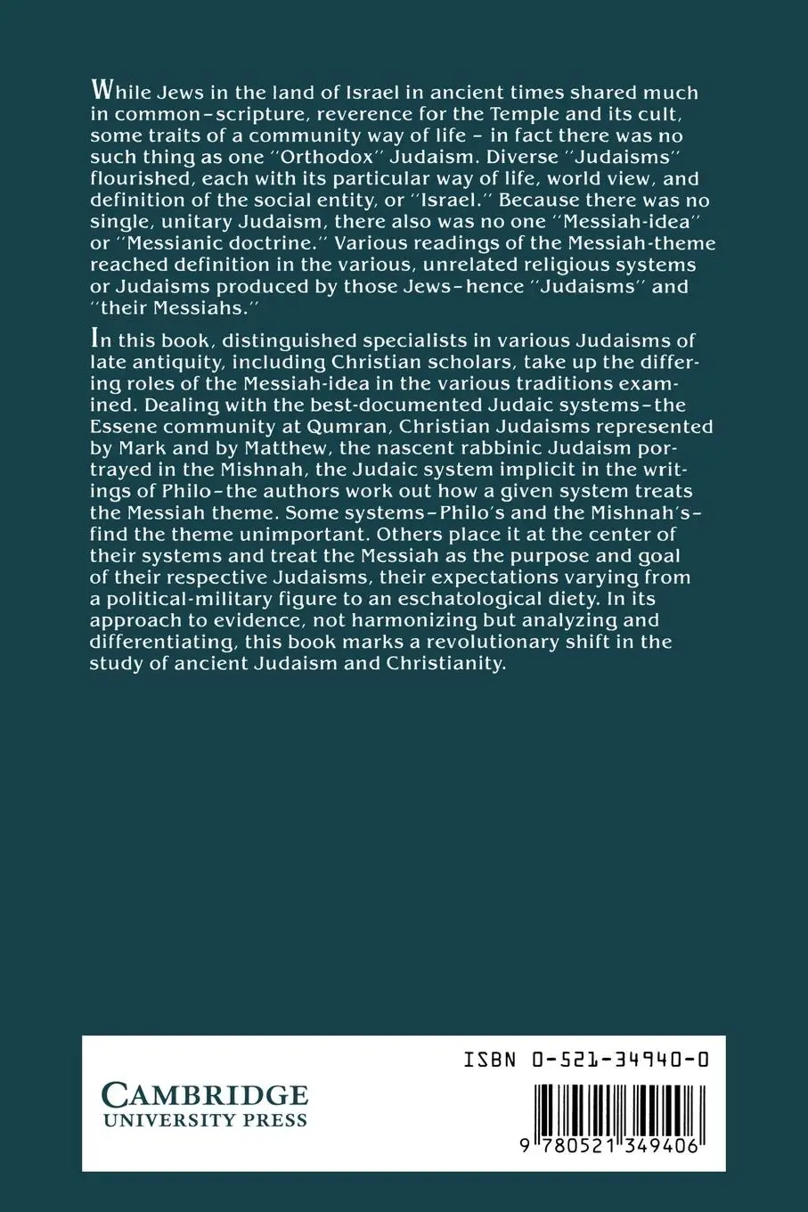 Rückseite: 9780521349406 | Judaisms and Their Messiahs at the Turn of the Christian Era | Buch
