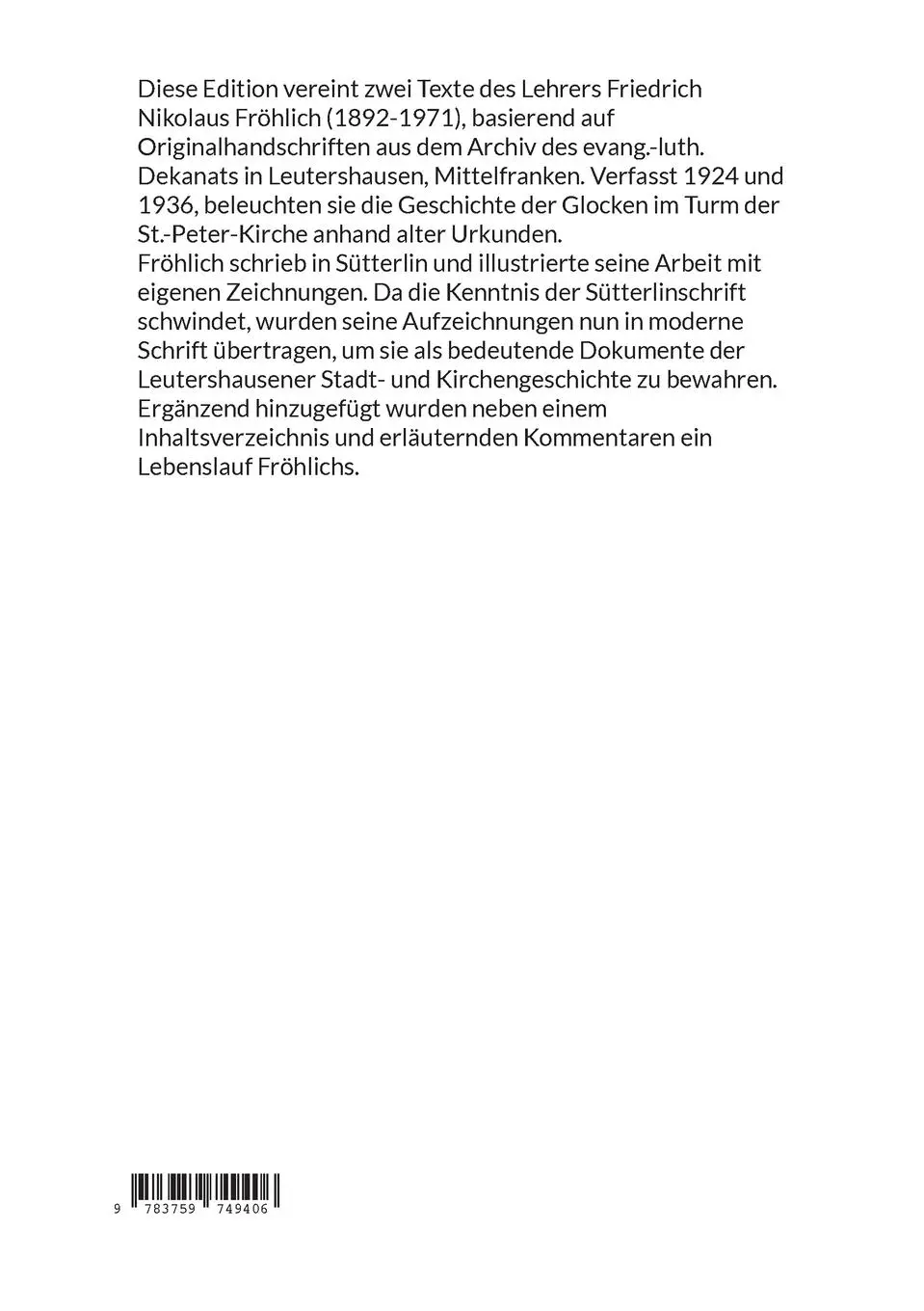Rückseite: 9783759749406 | Die Glocken der Stadtpfarrkirche Leutershausen | Rainer Schulz | Buch