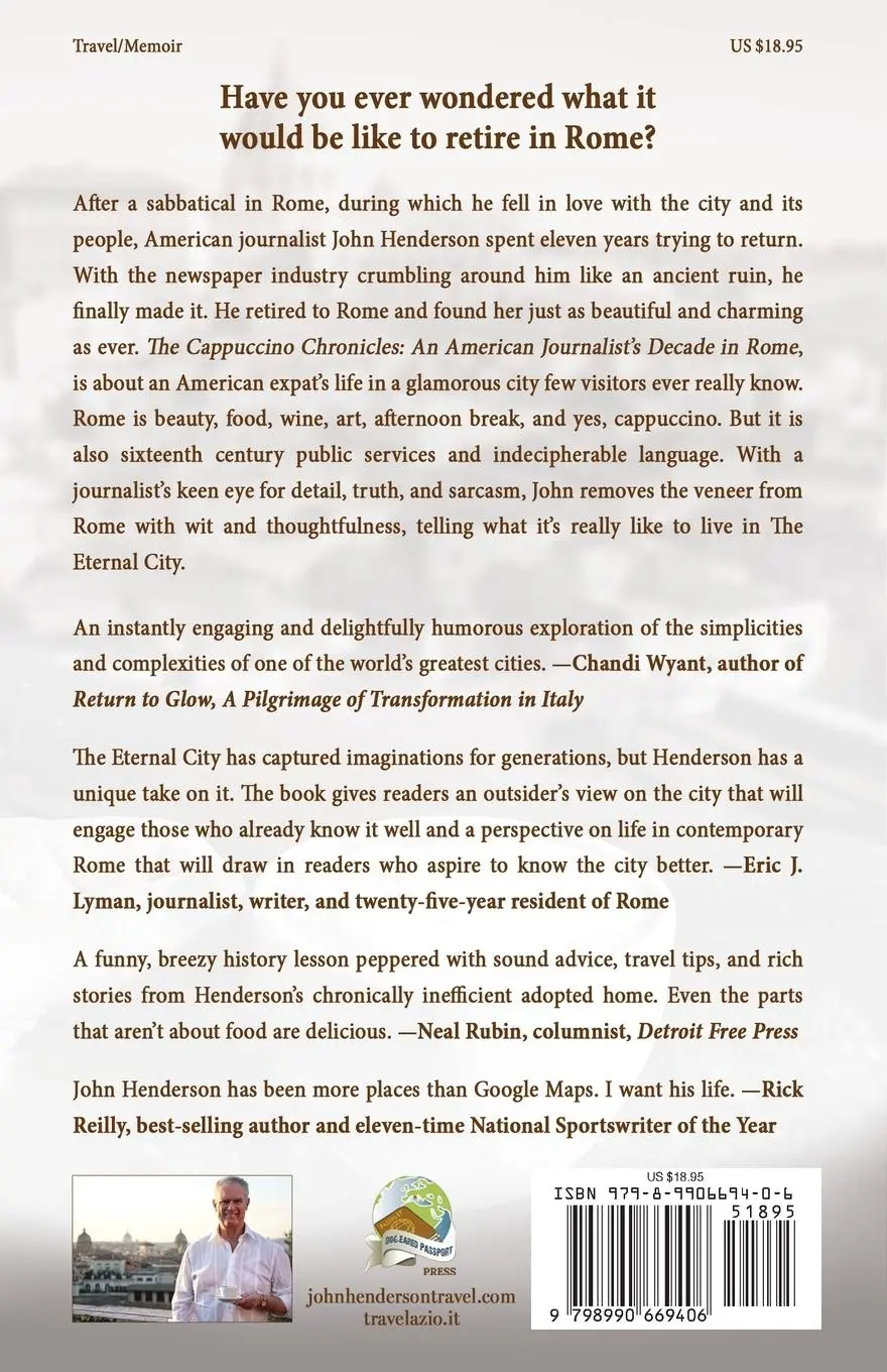 Rückseite: 9798990669406 | The Cappuccino Chronicles | An American Journalist's Decade in Rome