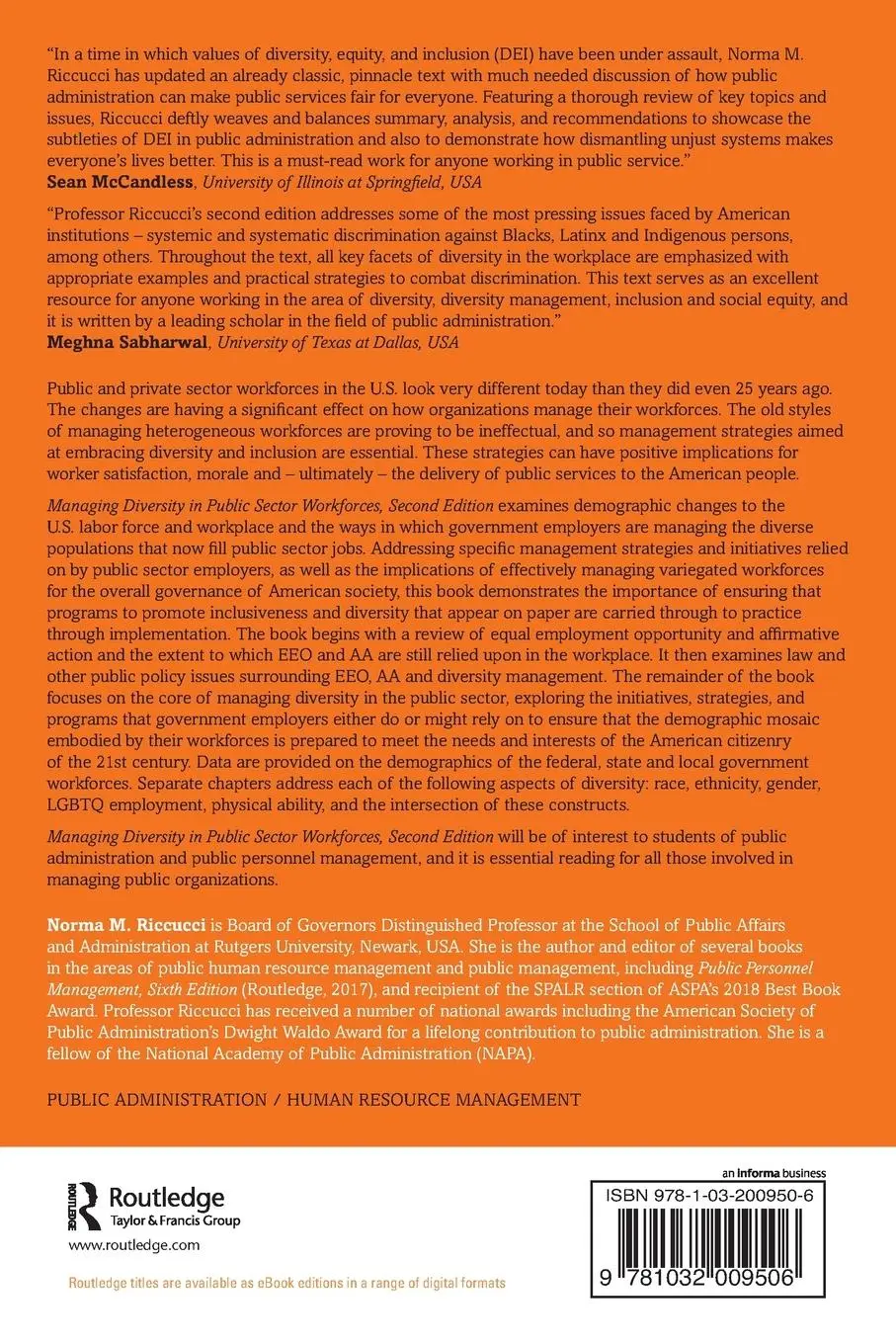 Rückseite: 9781032009506 | Managing Diversity In Public Sector Workforces | Norma M. Riccucci