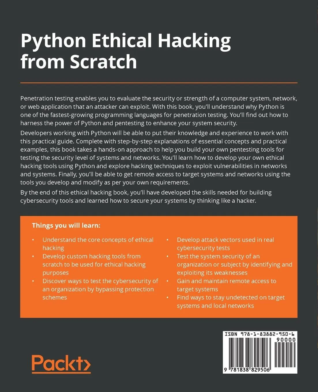 Rückseite: 9781838829506 | Python Ethical Hacking from Scratch | Fahad Ali Sarwar | Taschenbuch
