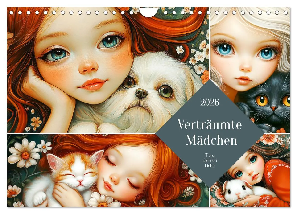 Cover: 9783457309506 | Verträumte Mädchen. Tiere, Blumen, Liebe. (Wandkalender 2026 DIN A4...