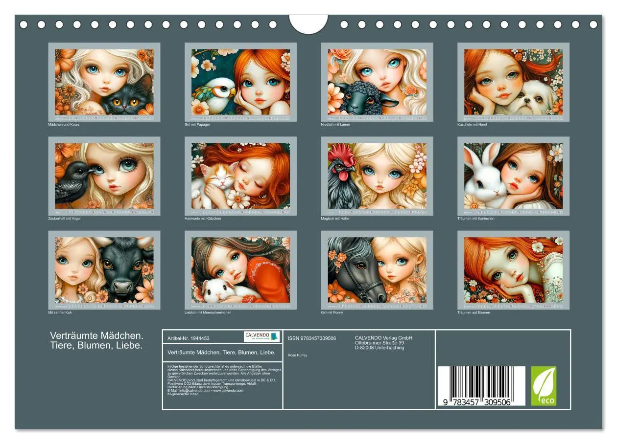 Bild: 9783457309506 | Verträumte Mädchen. Tiere, Blumen, Liebe. (Wandkalender 2026 DIN A4...