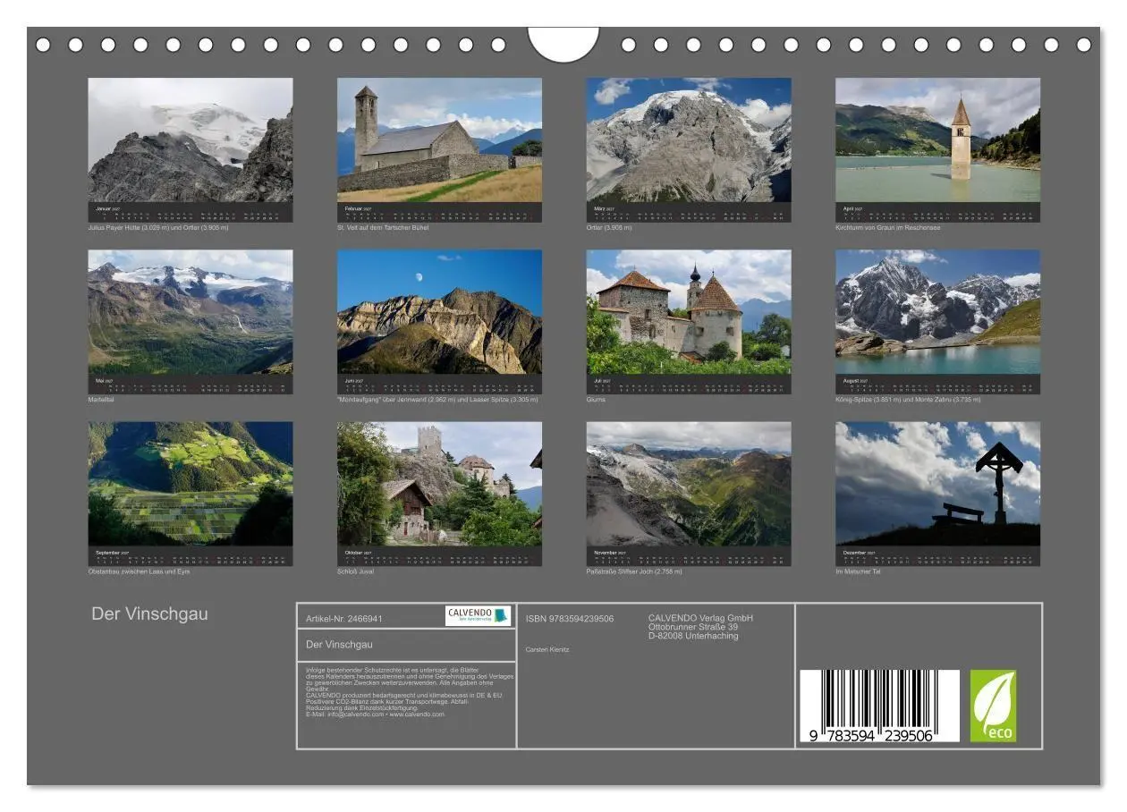 Bild: 9783594239506 | Der Vinschgau (Wandkalender 2027 DIN A4 quer), CALVENDO Monatskalender