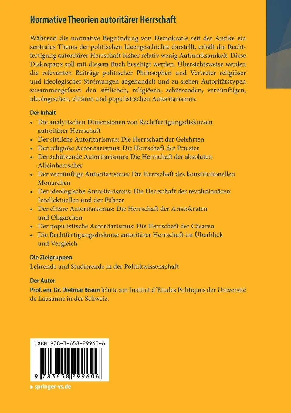 Rückseite: 9783658299606 | Normative Theorien autoritärer Herrschaft | Dietmar Braun | Buch | ix