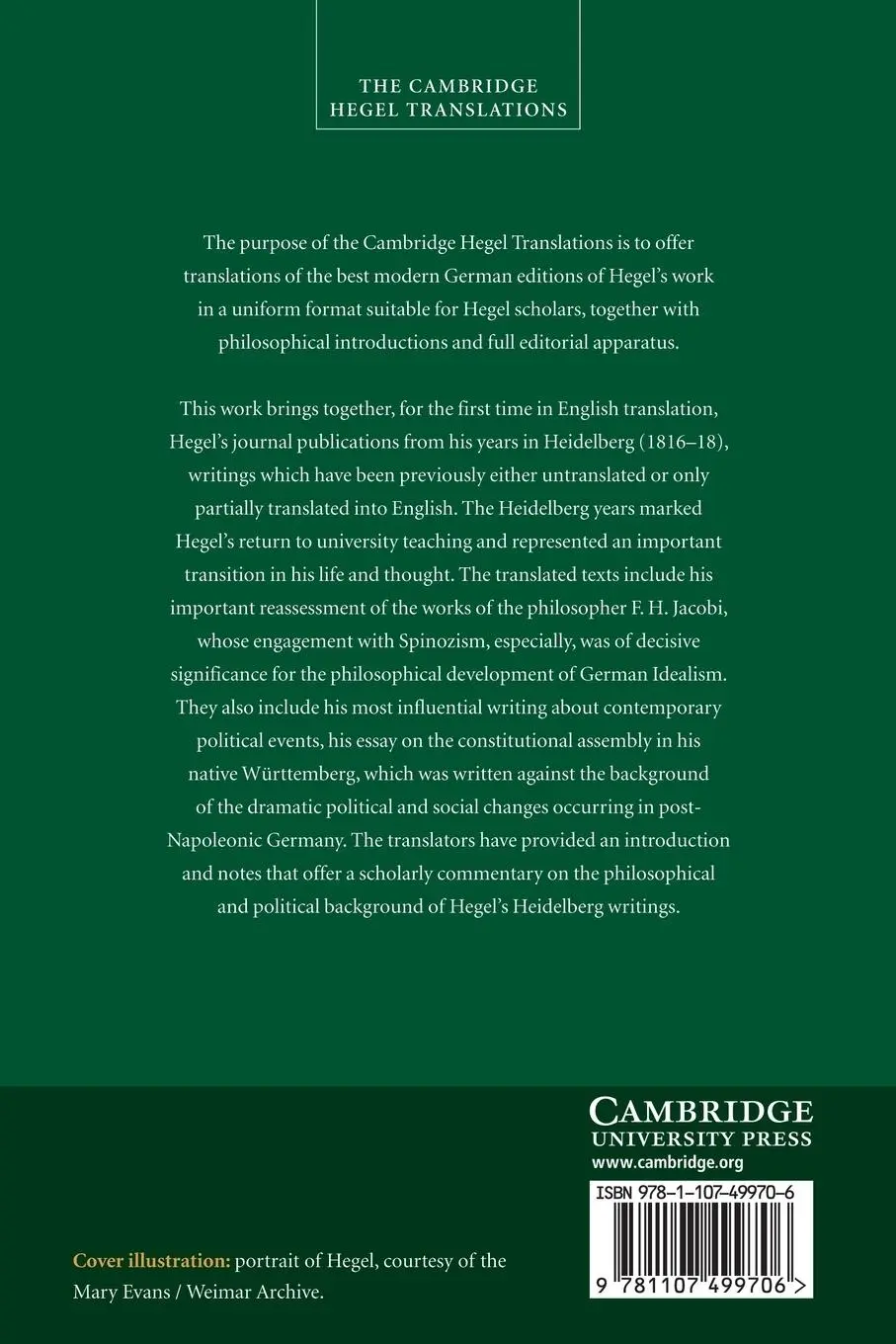 Rückseite: 9781107499706 | Georg Wilhelm Friedrich Hegel | Heidelberg Writings | Hegel | Buch