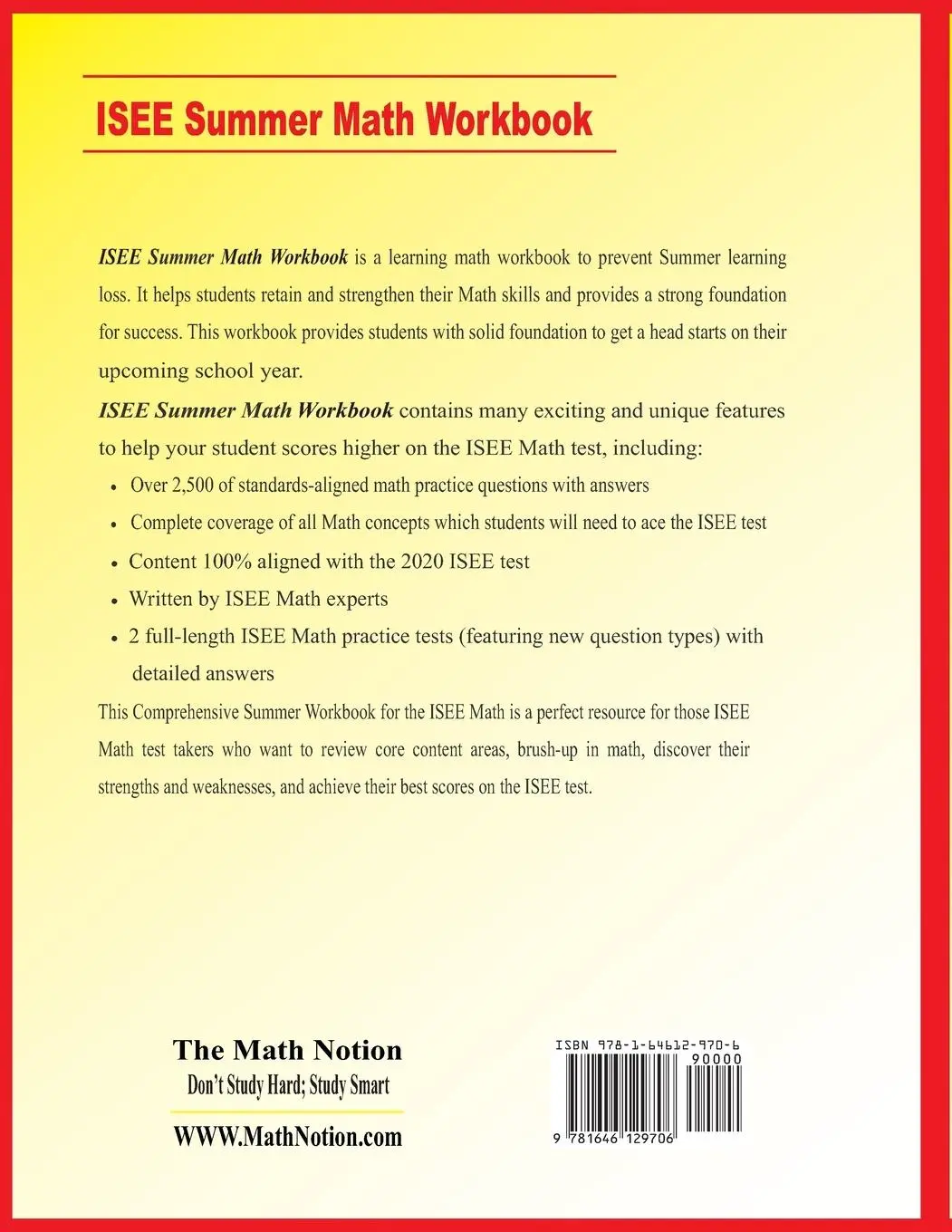Rückseite: 9781646129706 | ISEE Middle Level Summer Math Workbook | Michael Smith (u. a.) | Buch