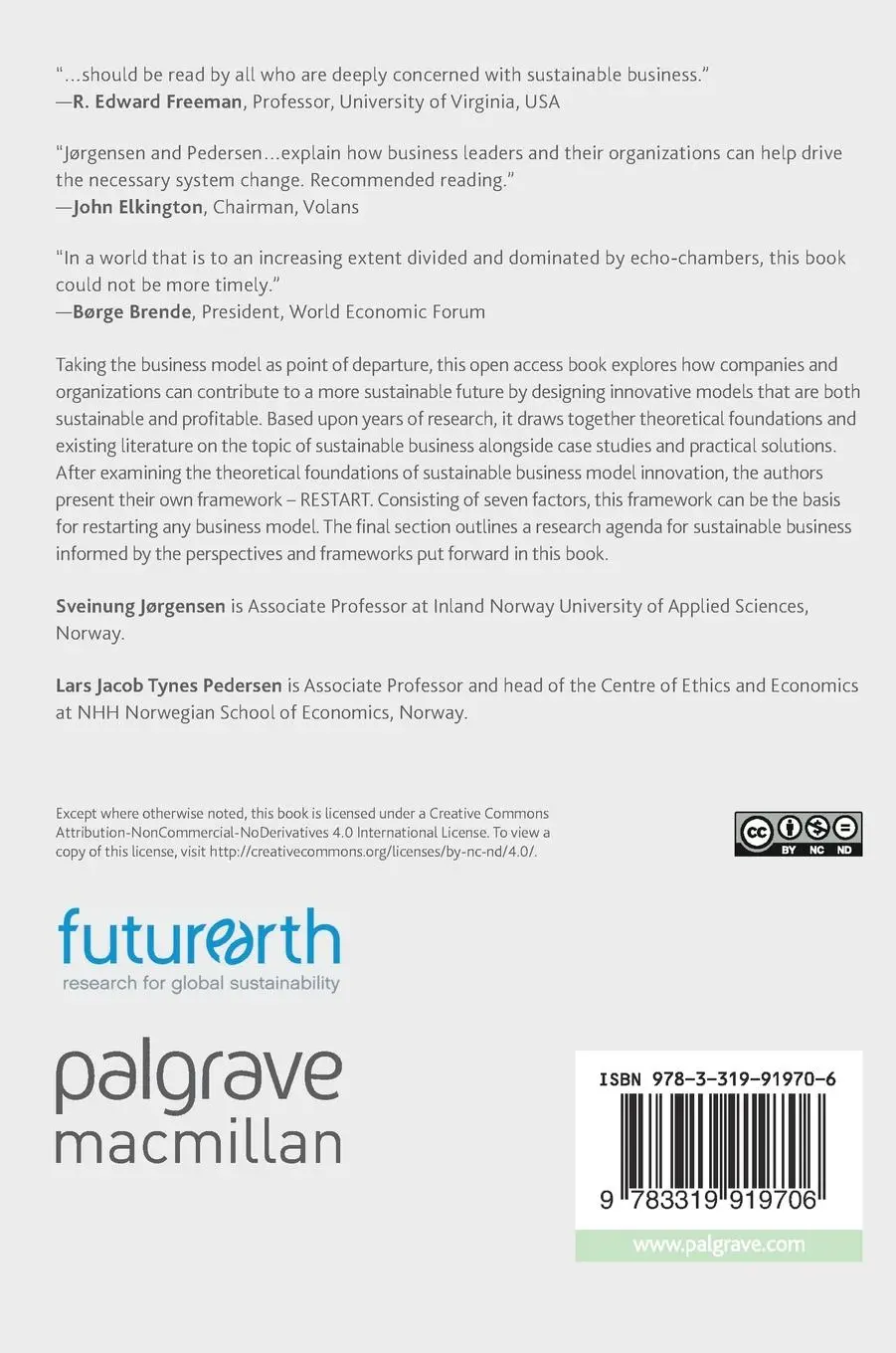 Rückseite: 9783319919706 | RESTART Sustainable Business Model Innovation | Pedersen (u. a.)