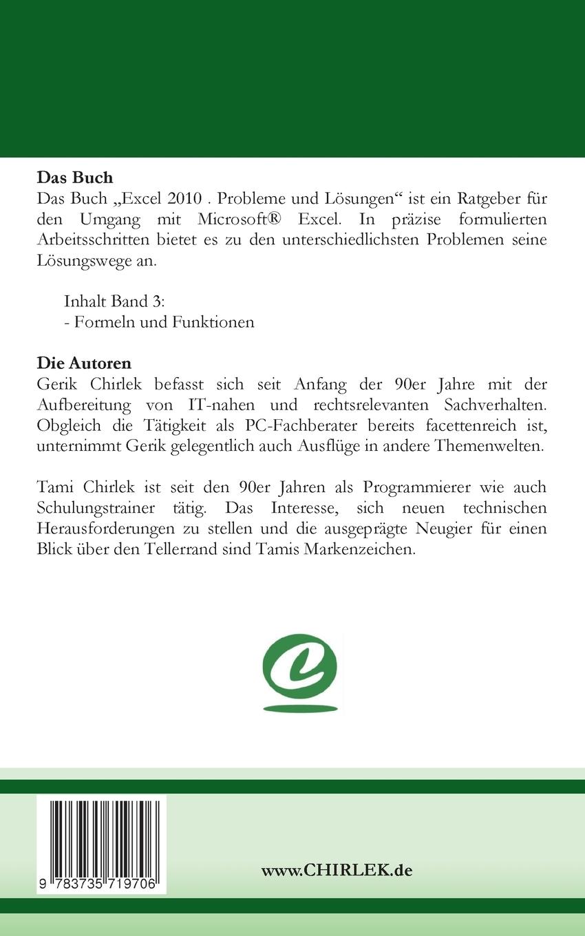 Rückseite: 9783735719706 | Excel 2010. Probleme und Lösungen. Band 3 | Formeln und Funktionen