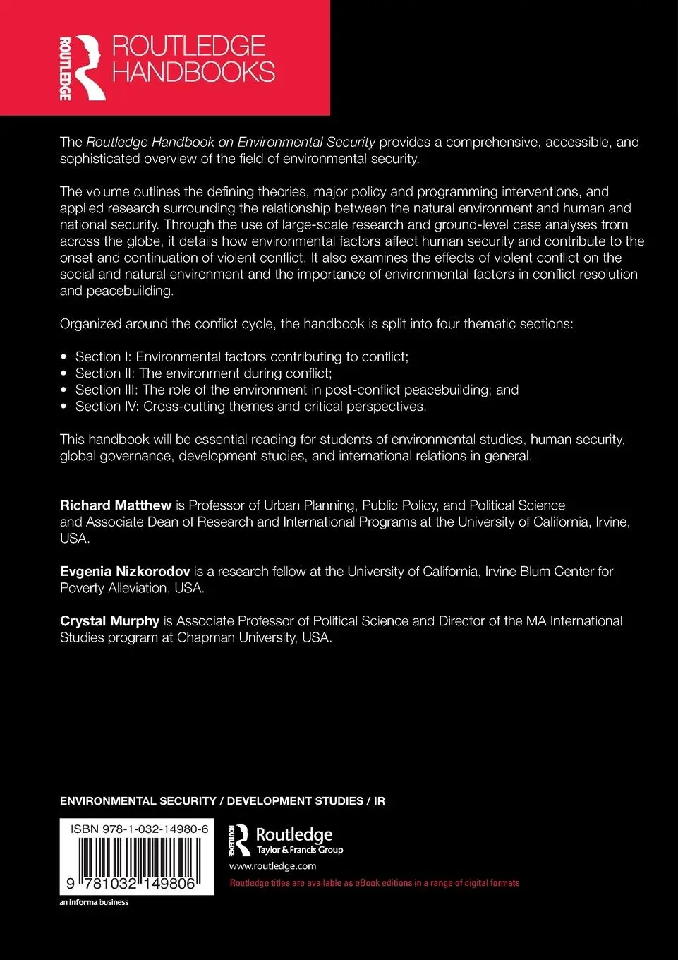 Rückseite: 9781032149806 | Routledge Handbook of Environmental Security | Matthew (u. a.) | Buch