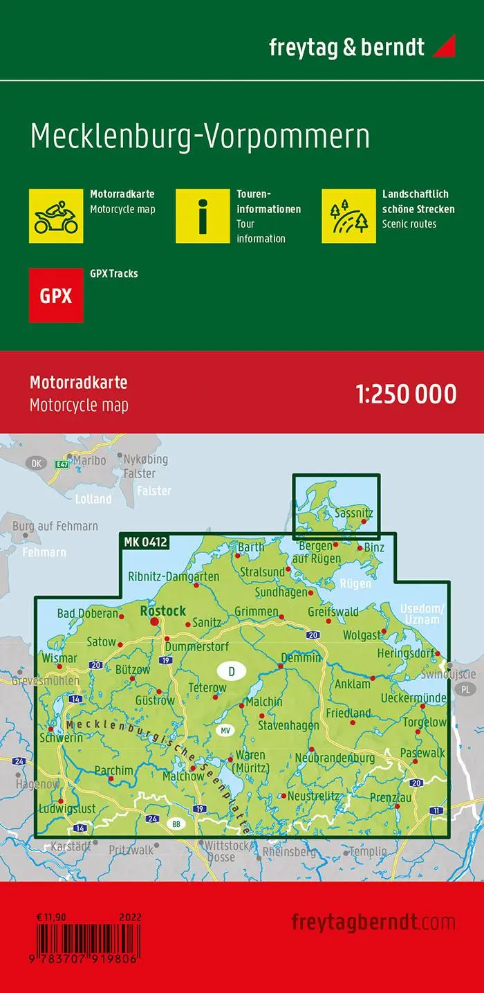 Rückseite: 9783707919806 | Mecklenburg-Vorpommern, Motorradkarte 1:250.000, freytag &amp; berndt