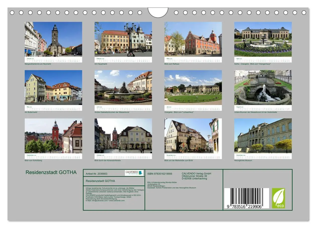 Bild: 9783516219906 | Residenzstadt GOTHA (Wandkalender 2026 DIN A4 quer), CALVENDO...