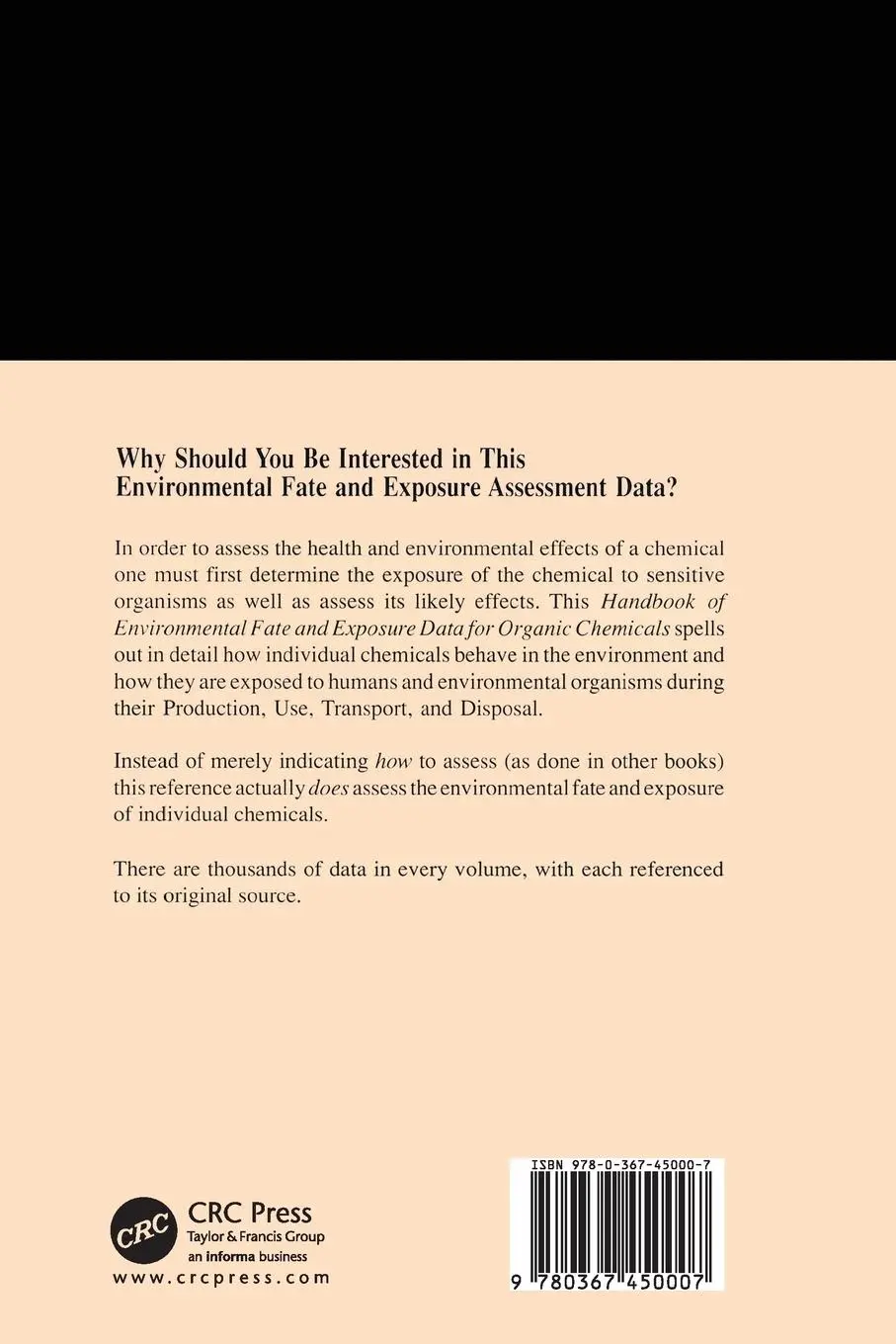 Rückseite: 9780367450007 | Handbook of Environmental Fate and Exposure Data for Organic...