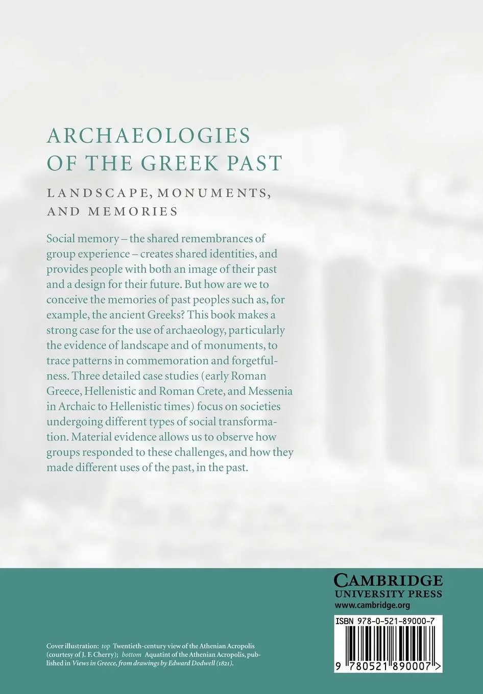Rückseite: 9780521890007 | Archaeologies of the Greek Past | Landscape, Monuments, and Memories