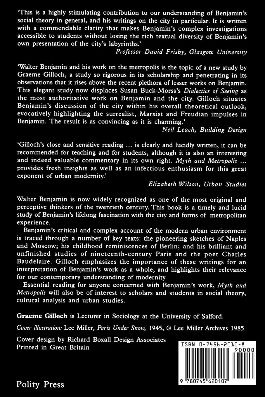 Rückseite: 9780745620107 | Myth and Metropolis | A Critical Introduction | Graeme Gilloch | Buch