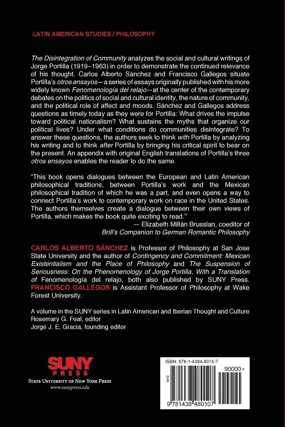 Rückseite: 9781438480107 | The Disintegration of Community | Carlos Alberto Sánchez (u. a.)