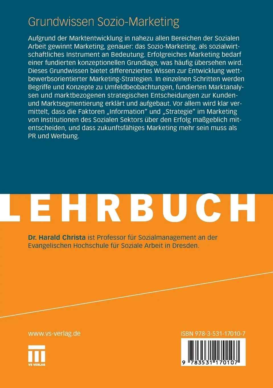 Rückseite: 9783531170107 | Grundwissen Sozio-Marketing | Harald Christa | Taschenbuch | 326 S.