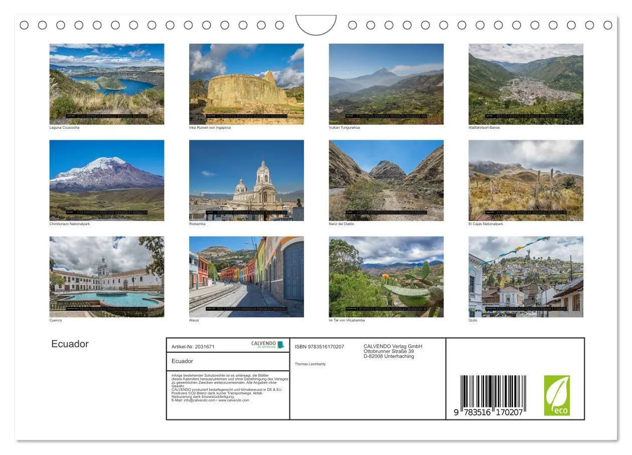 Bild: 9783516170207 | Ecuador (Wandkalender 2026 DIN A4 quer), CALVENDO Monatskalender