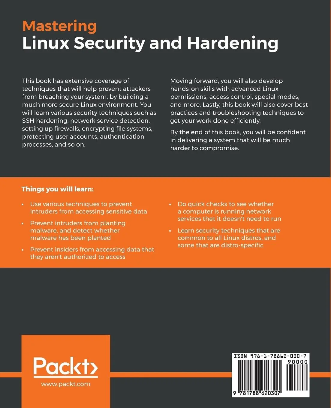 Rückseite: 9781788620307 | Mastering Linux Security and Hardening | Donald A. Tevault | Buch