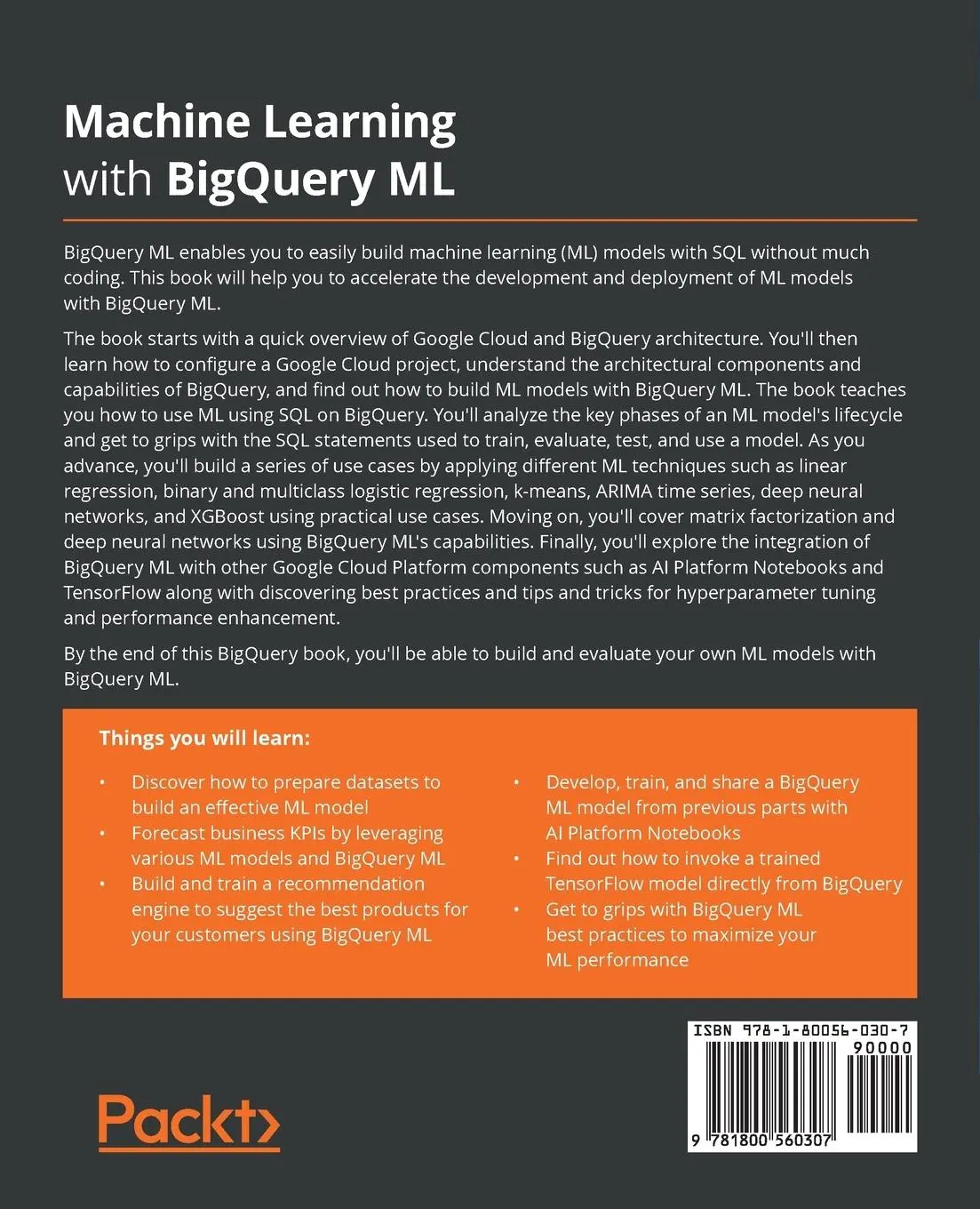 Rückseite: 9781800560307 | Machine Learning with BigQuery ML | Alessandro Marrandino | Buch