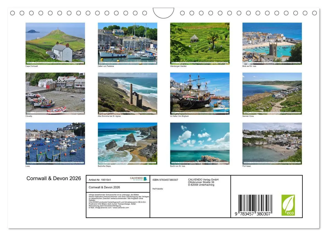 Bild: 9783457380307 | Cornwall &amp; Devon 2026 (Wandkalender 2026 DIN A4 quer), CALVENDO...
