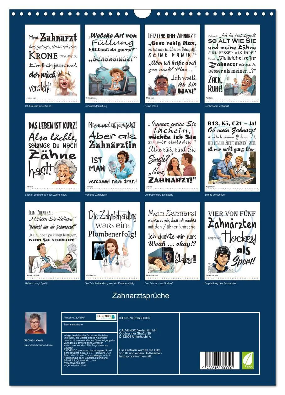 Bild: 9783516300307 | Zahnarztsprüche (Wandkalender 2026 DIN A3 hoch), CALVENDO...