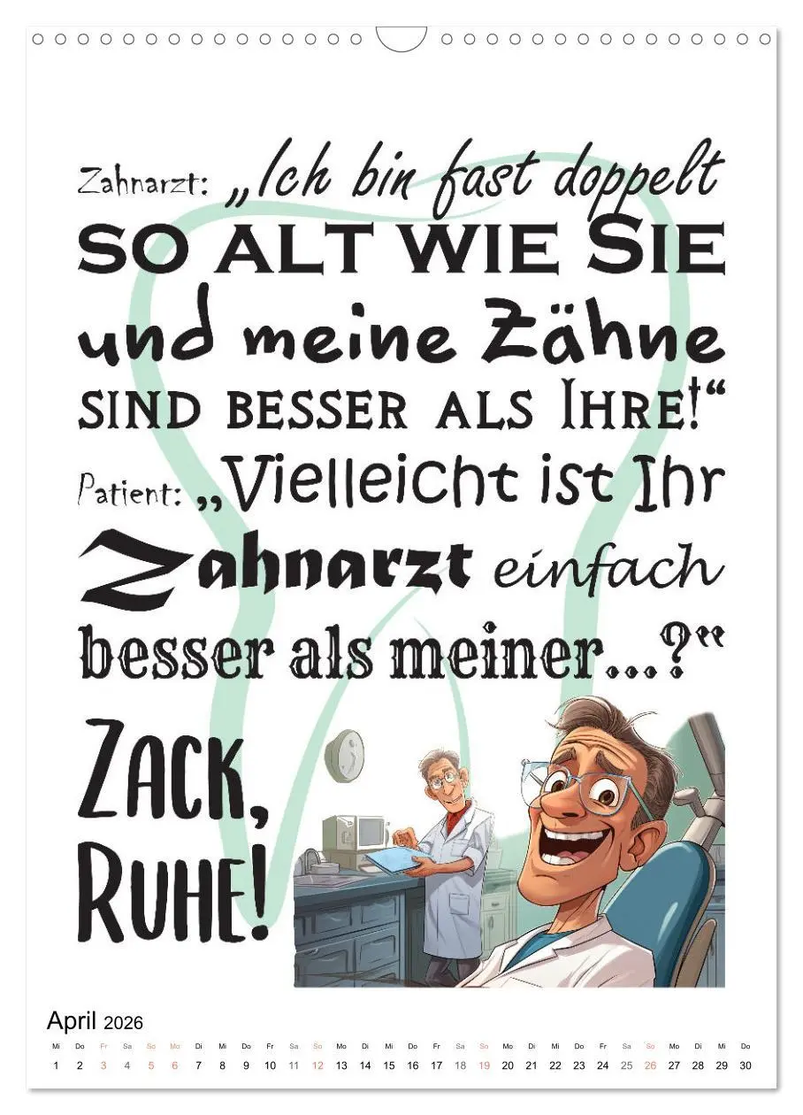 Bild: 9783516300307 | Zahnarztsprüche (Wandkalender 2026 DIN A3 hoch), CALVENDO...