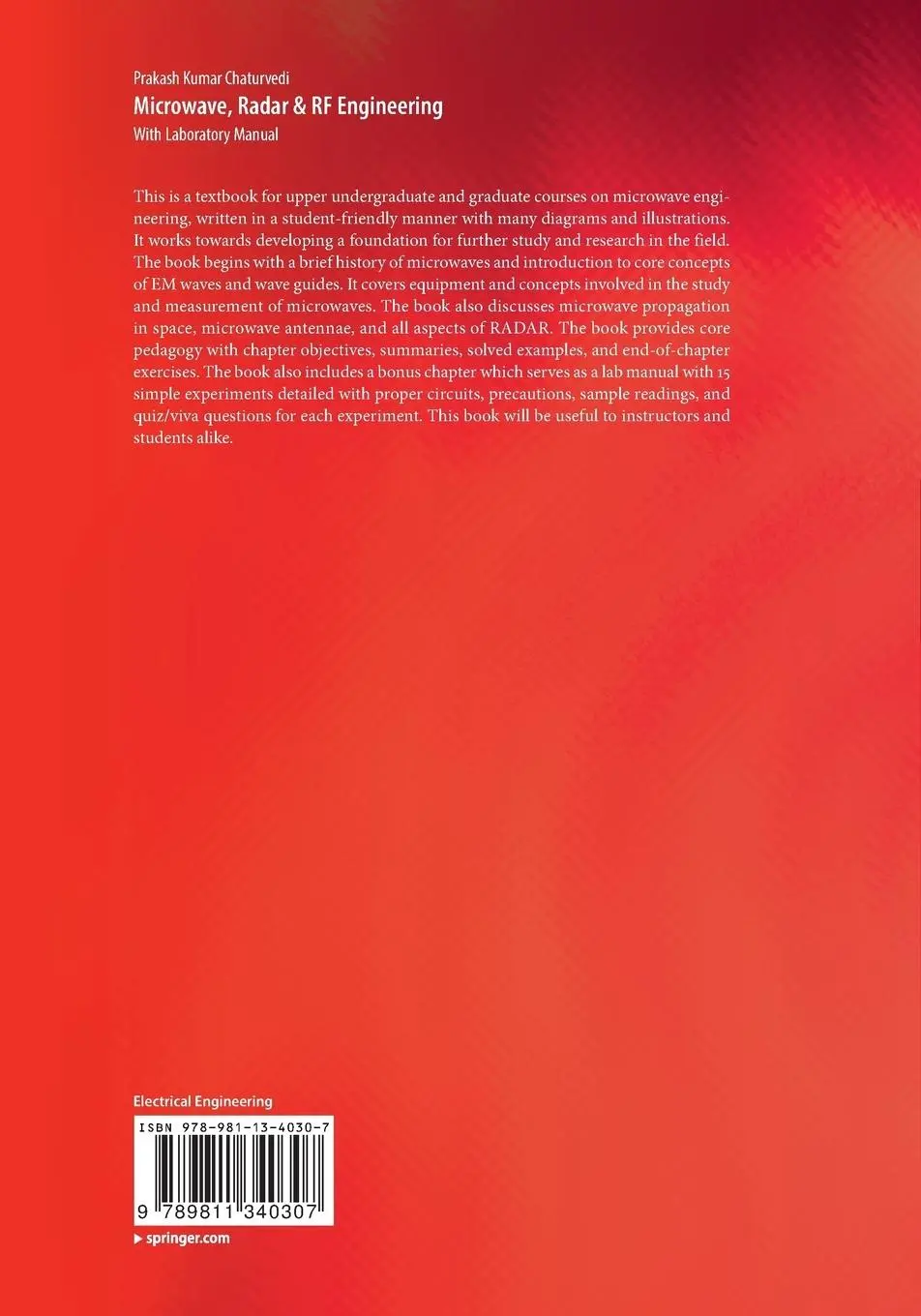 Rückseite: 9789811340307 | Microwave, Radar &amp; RF Engineering | With Laboratory Manual | Buch