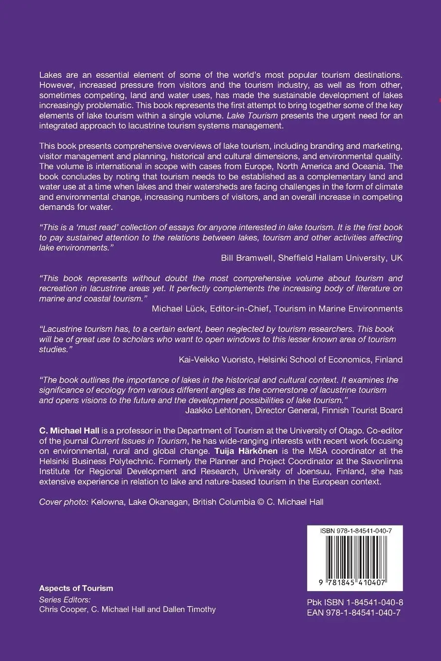 Rückseite: 9781845410407 | Lake Tourism | An Integrated Approach to Lacustrine Tourism Systems