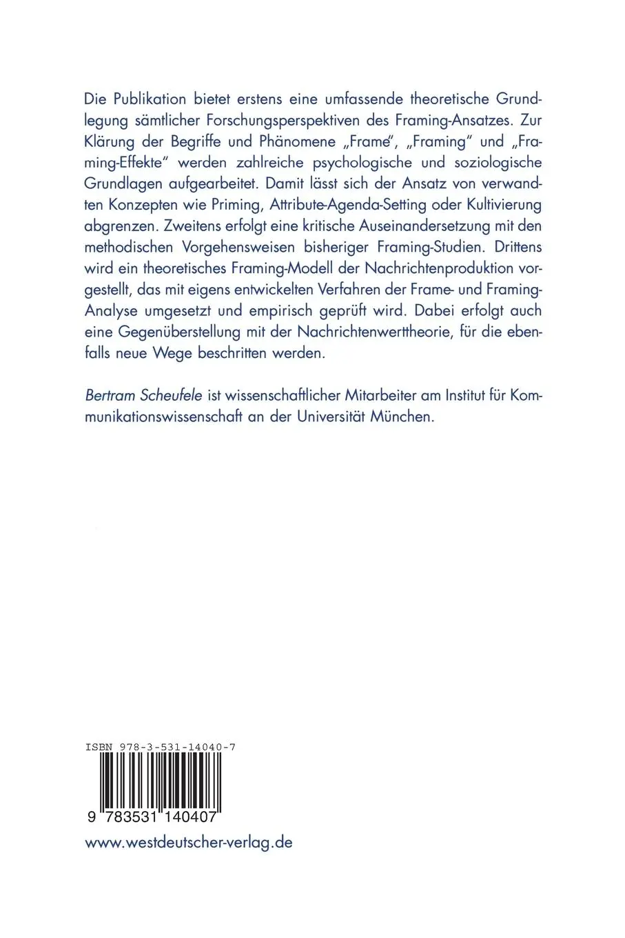 Rückseite: 9783531140407 | Frames - Framing - Framing-Effekte | Bertram Scheufele | Taschenbuch