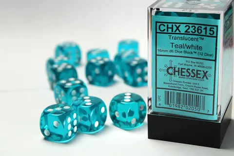 Cover: 601982020507 | Translucent 16mm d6 Teal/white Dice Block™ (12 dice) | deutsch