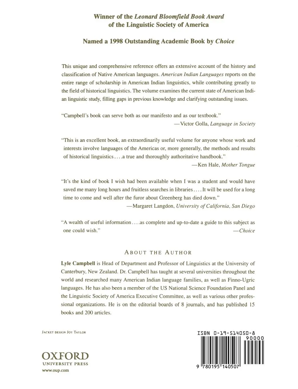 Rückseite: 9780195140507 | American Indian Languages | Lyle Campbell | Taschenbuch | Englisch