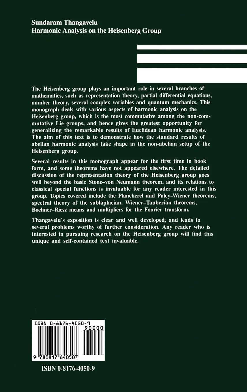 Rückseite: 9780817640507 | Harmonic Analysis on the Heisenberg Group | Sundaram Thangavelu | Buch