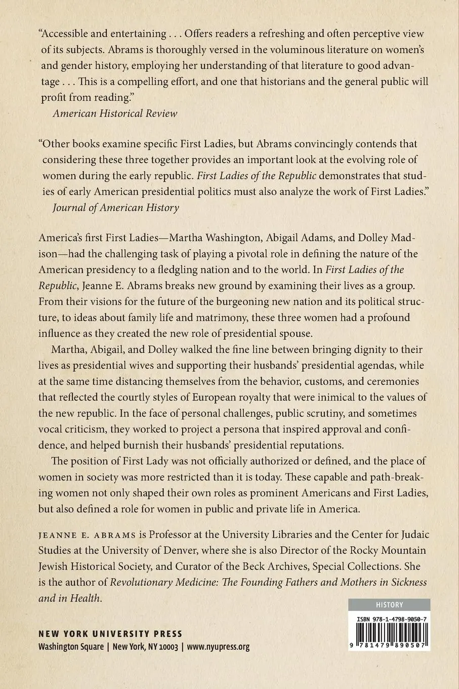 Rückseite: 9781479890507 | First Ladies of the Republic | Jeanne E Abrams | Taschenbuch | 2019