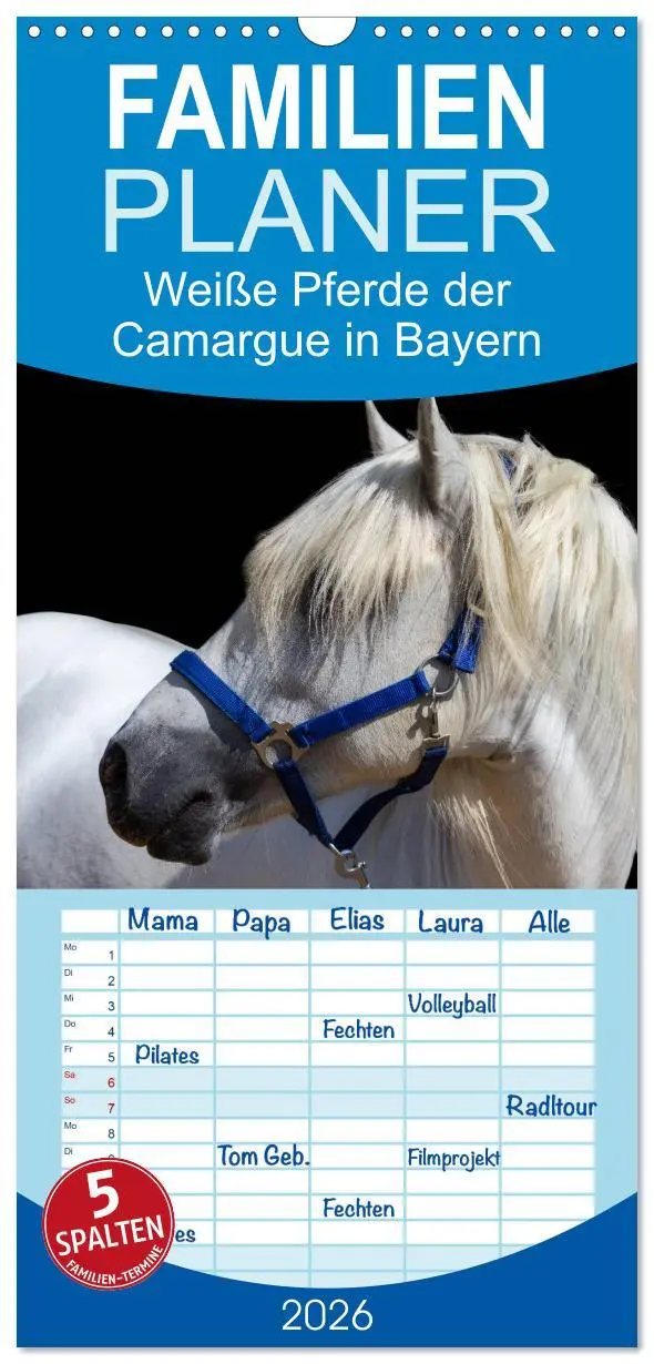 Cover: 9783516510607 | Familienplaner 2026 - Weiße Pferde der Camargue in Bayern mit 5...