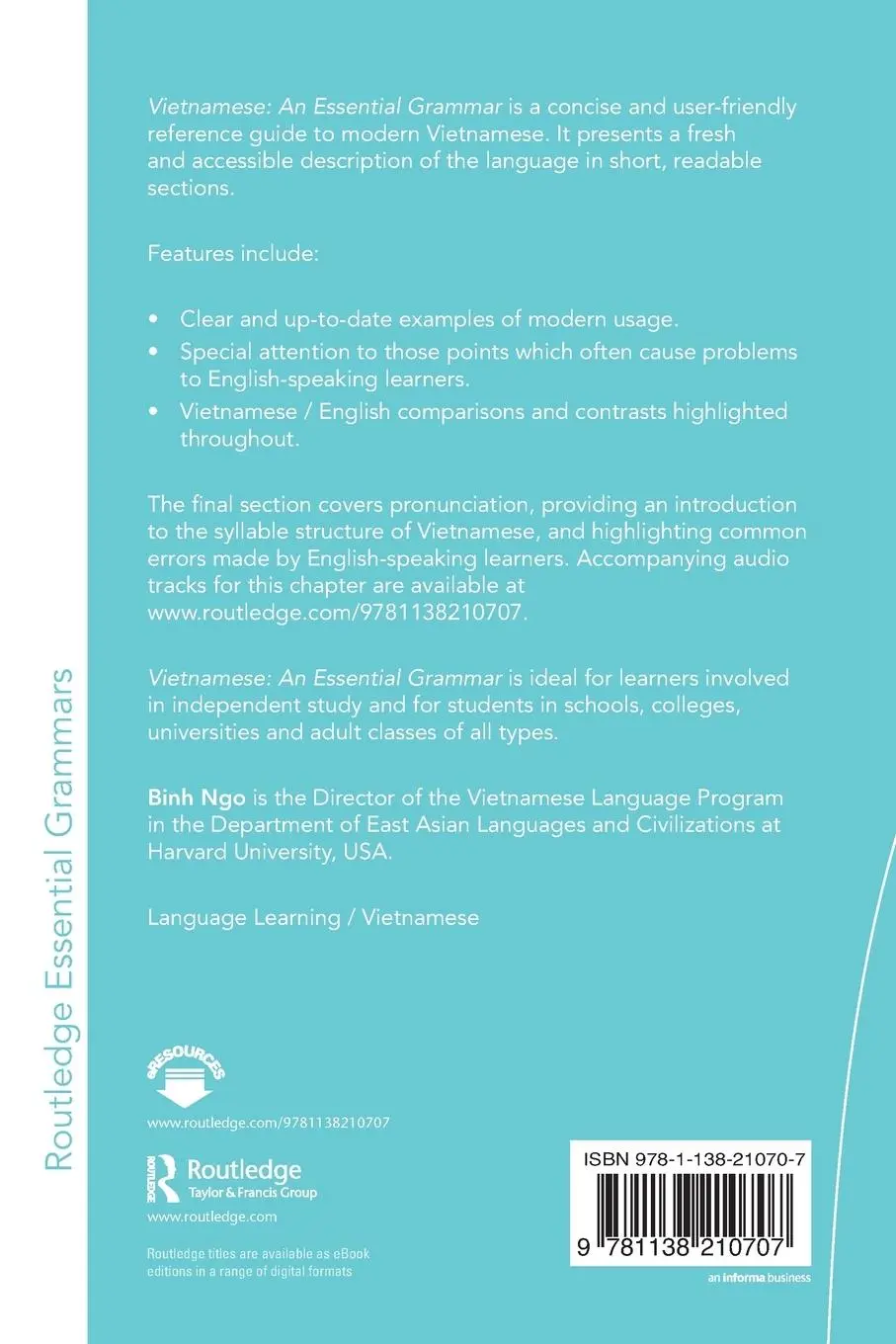 Rückseite: 9781138210707 | Vietnamese | An Essential Grammar | Binh Ngo | Taschenbuch | Englisch